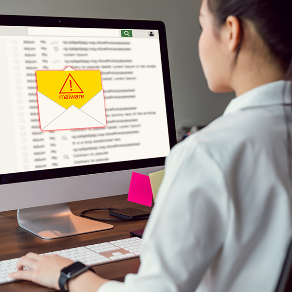 computer showing malware screen that comes with email