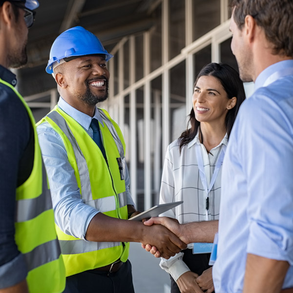 worker shaking hands with client